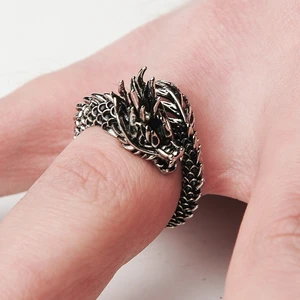 Ejderha Tasarımlı Gotik Motorcu Ayarlanabilir Çelik Yüzük