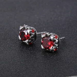 Kırmızı Zirkon Taşlı Motorcu Gotik Erkek Çelik Küpe (Çift)