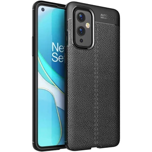 Case Street Oneplus 9 Kılıf Niss Silikon Deri Görünümlü+Nano Glass Siyah