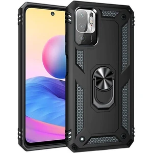 Case Street Xiaomi Poco M3 Pro 5g Kılıf Vega Tank Standlı Yüzüklü Mıknatıslı+Nano Glass Siyah