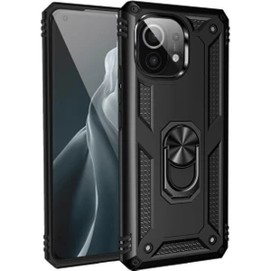 Case Street Xiaomi Mi 11 Lite Kılıf Vega Tank Standlı Yüzüklü Mıknatıslı Siyah