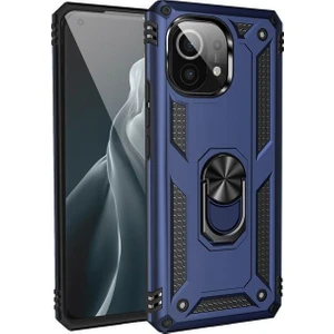 Case Street Xiaomi Mi 11 Lite Kılıf Vega Tank Standlı Yüzüklü Mıknatıslı Lacivert