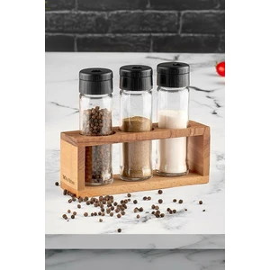 Joy Kitchen Lisa 3'lü Ahşap Stantlı Baharatlık Seti