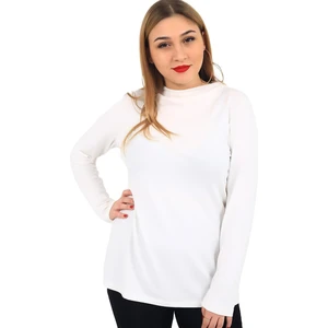 Fierte Kadın Büyük Beden Bluz LM43250 Kayık Yaka Uzun Kol Basic Penye Body Tarçın Portakal Kırmızı Hardal Antrasit Lacivert Ekru Siyah