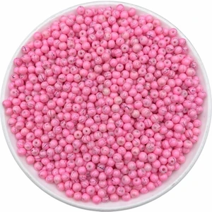 Hedef Bijuteri 4mm Üzeri Desenli Damarlı Pembe Cam Boncuk , Cam Takı Yapım Boncuğu (50GR,~450ADET)