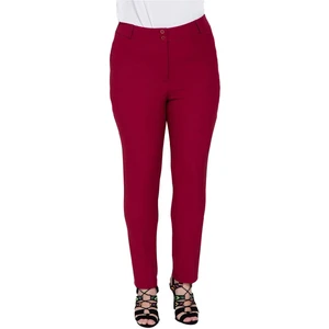 Fierte Kadın Büyük Beden Pantolon RG1294 Kumaş Yüksek Bel Dar Paça Fermuar Kapama Düğmeli Siyah Saks Mavi Bordo Beyaz Lacivert Haki Krem Pudra