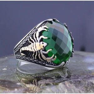 925 Ayar Gümüş Yeşil Zirkon Taşlı Akrep Figürlü Oval Erkek Yüzük