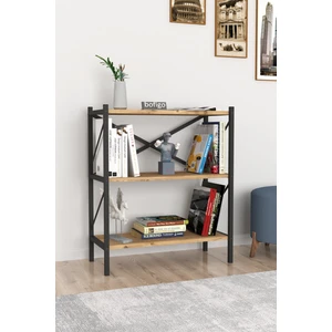 Dekoratif 3 Raflı Kitaplık Metal Kitaplık Çam