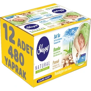 Islak Havlu Mendil Pamuklu Yenidoğan Naturel Bambu 40 Yaprak 12'li Set 480 Yaprak