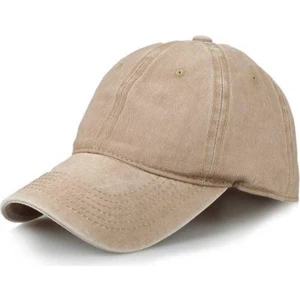 Krem Bej Şapka Düz Şapka Pamuklu Yıkamalı Kumaş