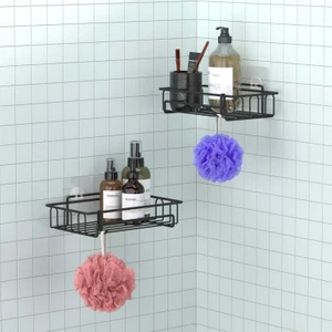 Yapışkanlı Kancalı Banyo Rafı Mat Siyah 2 Adet ST242H