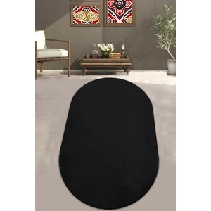 Balat Halı Elips Yumuşak Kaymaz Taban Siyah Peluş Halı Yolluk