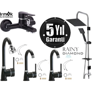 Siyah Irmak Batarya Seti Diamond Robot Duş Duşu 2 Lavabo Banyo Mutfak Bataryası Eviye