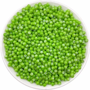 Hedef Bijuteri 4mm Üzeri Desenli Damarlı Yeşil Cam Boncuk , Cam Takı Yapım Boncuğu (50GR,~450ADET)