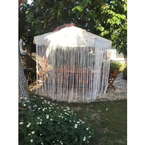 Akça Tekstil İp Model Krem Renk İp Perde 300 x 270 cm. - 2 mm Şeritler Halinde Dokunmuş Düğmeli İp Perde