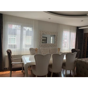 Akça Tekstil İp Model Kırık Beyaz Renk İp Perde 300 x 270 cm. - 2 mm Şeritler Halinde Dokunmuş Düğmeli İp Perde