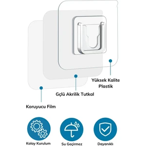 Murat Home Eşya Sabitleme Askısı 10 Çift Şeffaf Çift Taraflı Yapışkanlı Geçmeli Klips