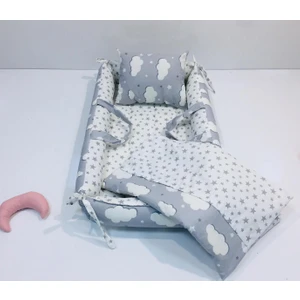 Düz Gri Bulutlu 3 Parça Babynest Seti