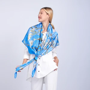 Nomads Felt Ipek Mavi Kare Fular Van Gogh Almond Blossoms