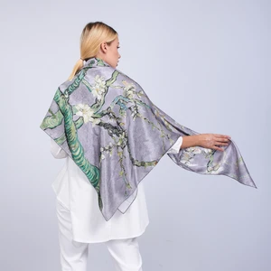 Nomads Felt Ipek Koyu Gri Kare Fular Van Gogh Almond Blossoms