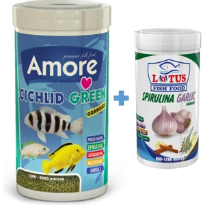 Cichlid Green Granules 1000ML + Lotus Spirulina Garlic 250ML Balık Yemi