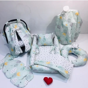 Yeşil Bulutlu  7 Parça Lüx Babynest Seti