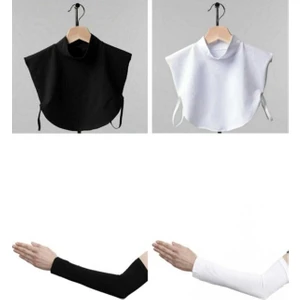 ALLURİNG Siyah Beyaz 2'li Kombin Tesettür Boyunluk Kolluk - Pamuk Penye