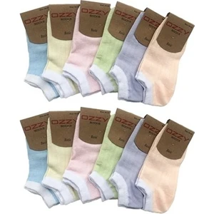 Ozzy Socks 12 Çift Pamuklu Kadın Patik Çorap Yazlık Dayanıklı Topuk ve Burun Soft Renkler