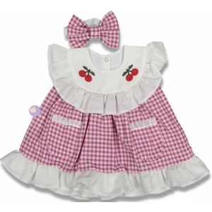 Aniela Baby Kiraz Nakışlı Kız Bebek Elbise