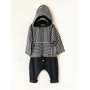 Catz Kids Siyah Penye Harem + Siyah Beyaz Çizgili Kapüşonlu Sweat