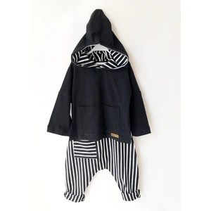 Catz Kids Siyah Beyaz Çizgili Harem + Siyah Penye Kapüşonlu Sweat