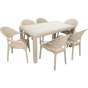 Rattan Masa Takımı 90x150 Camlı Masa 6 Kişilik Bambu Sandalye Seti Bahçe Balkon Teras Takımı