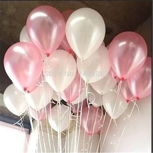 Metalik Balon Pembe- Beyaz 10 Adet