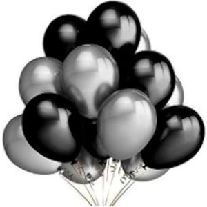 Metalik Balon Siyah - Gümüş Gri  10 Adet