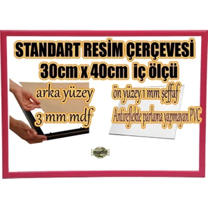 MİXEFOR Boş Çerçeve - 30CM x 40CM Iç Ölçü -Renk FUŞYA -Arka Yüzey 3mm Mdf-  Ön yüzey  Kırılmaz  parlama yapmayan Antireflektif