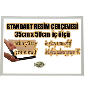 MİXEFOR Boş Çerçeve - 35CM x 50CM Iç Ölçü -Renk BEYAZ -Arka Yüzey 3mm Mdf-  Ön yüzey  Kırılmaz  parlama yapmayan Antireflektif