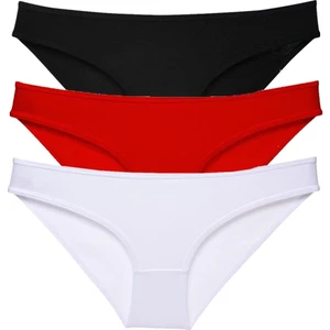 3 Adet Süper Eko Set Likralı Kadın Slip Külot Siyah Kırmızı Beyaz