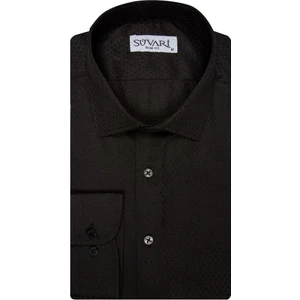 Slim Fit Armürlü Siyah Erkek Gömlek