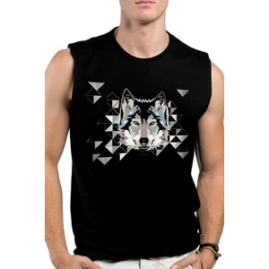 Geometrik Kurt Siyah Kesik Kol | Kolsuz Erkek T-Shirt | Atlet