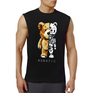 Robot Ayı Siyah Kesik Kol | Kolsuz Erkek T-Shirt | Atlet