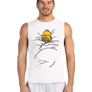 Uykucu Baba Beyaz Kesik Kol | Kolsuz Erkek T-Shirt | Atlet