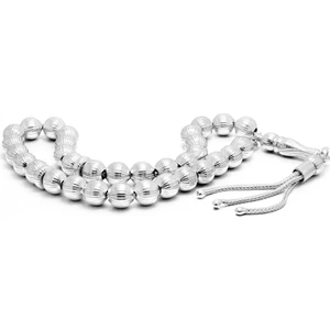 Lazer Kesim Çizgili 925 Ayar Gümüş 7 mm. Tesbih ca06