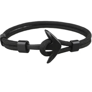 Siyah Paracord İp Çapa Erkek Çelik Bileklik Dt36Sy