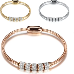 Bilezik Dizayn Taşlı Mıknatıslı Beyaz Bayan Çelik Bileklik EF26