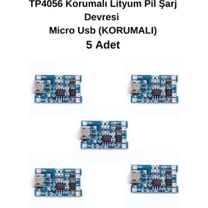 Beeneo TP4056 Korumalı Lityum Pil Şarj Devresi Micro USB (Korumalı) (5 Adet)