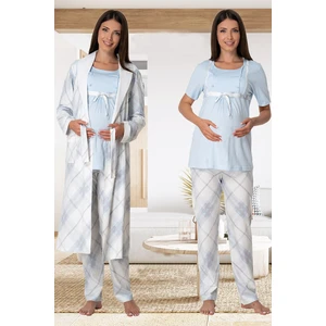 Effortt Mavi Sabahlıklı Lohusa Pijama Takımı