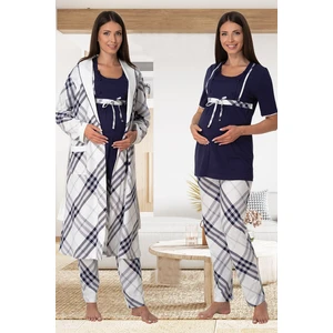 Effortt Lacivert Sabahlıklı Lohusa Pijama Takımı