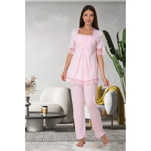 Effortt Pembe Dantelli Lohusa Pijama Takımı