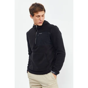 Tommy Life Tommy Life  Siyah Erkek Nakışlı Yarım Fermuar Kapüşonlu Standart Kalıp Polar Sweatshirt - 87996
