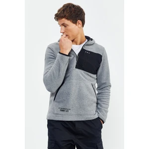 Tommy Life Gri Melanj Nakışlı Yarım Fermuar Kapüşonlu Standart Kalıp Erkek Polar Sweatshirt - 87996